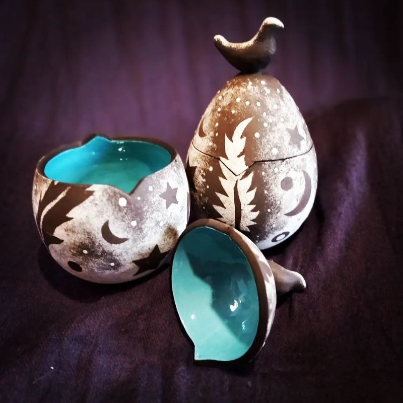 boîte œuf en poterie boite en forme d'œuf avec oiseau - poterie originale
