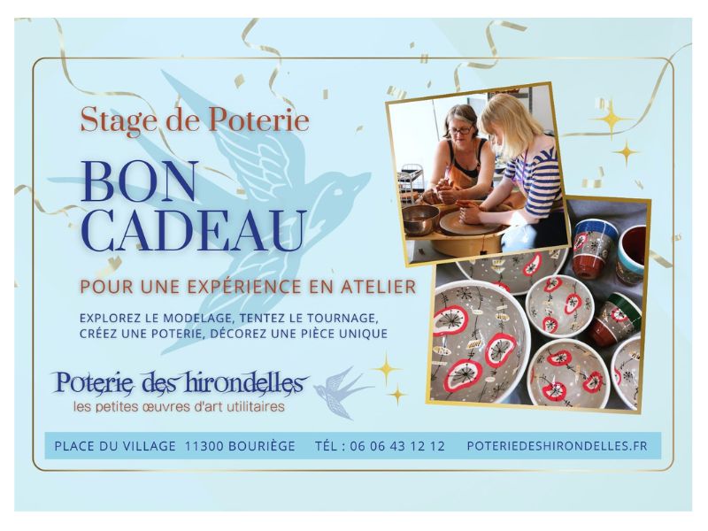 bon cadeau - stage de poterie bon cadeau pour un atelier de poterie