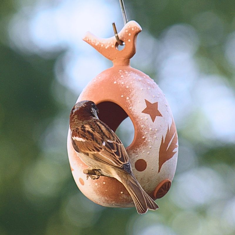 mangoire oiseaux poterie mangeoire - faïence rouge peinte à la main